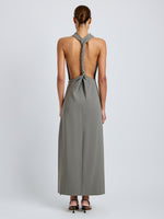 Proenza Schouler Back full length image of model wearing Selena Dress in Matte Double Crepe in Wood