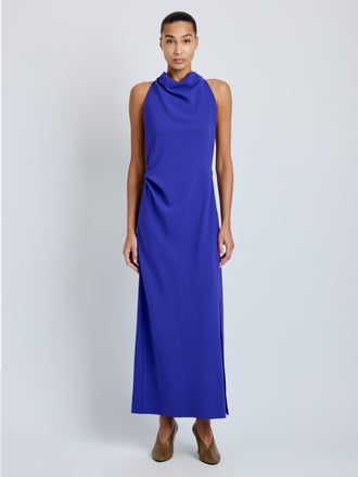 Proenza Schouler Front full length image of model wearing Selena Dress in Matte Double Crepe in Ultramarine