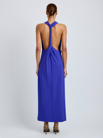 Proenza Schouler Back full length image of model wearing Selena Dress in Matte Double Crepe in Ultramarine
