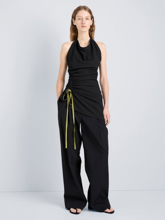 Proenza Schouler Front full length image of model wearing Melia Top in Crinkle Linen Viscose in Black