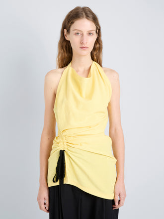 Proenza Schouler Front cropped image of model wearing Melia Top in Crinkle Linen Viscose in Yellow