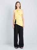Proenza Schouler Front full length image of model wearing Melia Top in Crinkle Linen Viscose in Yellow