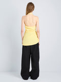 Proenza Schouler Back full length image of model wearing Melia Top in Crinkle Linen Viscose in Yellow