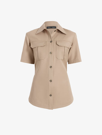 Proenza Schouler Still Life image of Nali Top in Wool Gabardine in Khaki