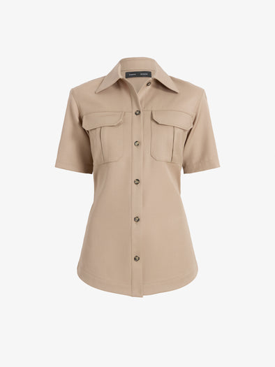 Proenza Schouler Still Life image of Nali Top in Wool Gabardine in Khaki