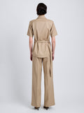 Proenza Schouler Back full length image of model wearing Nali Top in Wool Gabardine in Khaki