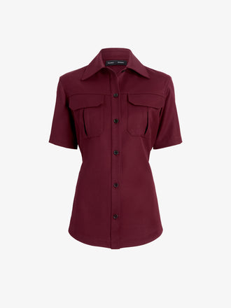 Proenza Schouler Still Life image of Nali Top in Wool Gabardine in Oxblood