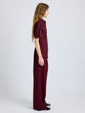 Proenza Schouler Side full length image of model wearing Nali Top in Wool Gabardine in Oxblood