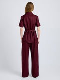 Proenza Schouler Back full length image of model wearing Nali Top in Wool Gabardine in Oxblood