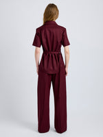 Proenza Schouler Back full length image of model wearing Nali Top in Wool Gabardine in Oxblood