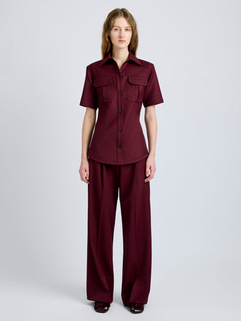 Proenza Schouler Front full length image of model wearing Sukki Jacket in Draped Viscose in Black