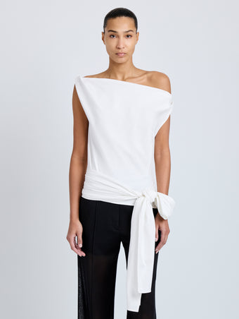 Proenza Schouler Front cropped image of model wearing Zafira Top in Mercerized Cotton Jersey in White