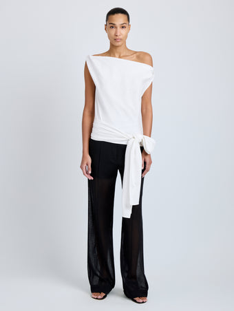 Proenza Schouler Front full length image of model wearing Zafira Top in Mercerized Cotton Jersey in White