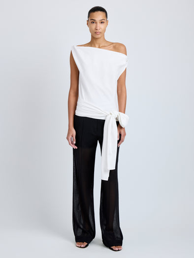 Proenza Schouler Front full length image of model wearing Zafira Top in Mercerized Cotton Jersey in White