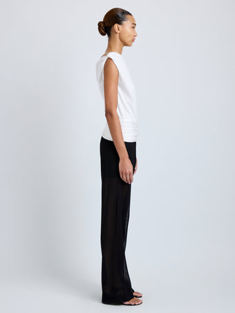 Proenza Schouler Side full length image of model wearing Zafira Top in Mercerized Cotton Jersey in White