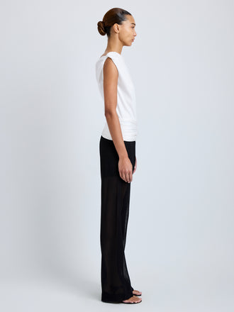 Proenza Schouler Side full length image of model wearing Zafira Top in Mercerized Cotton Jersey in White