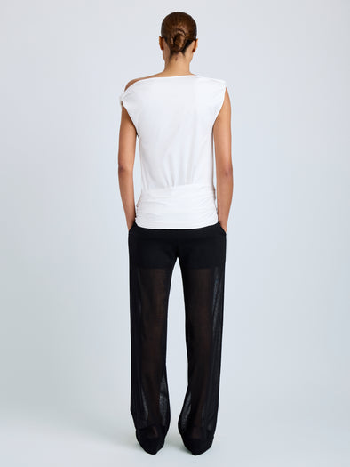 Proenza Schouler Back full length image of model wearing Zafira Top in Mercerized Cotton Jersey in White