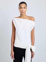 Proenza Schouler Detail image of model wearing Zafira Top in Mercerized Cotton Jersey in White