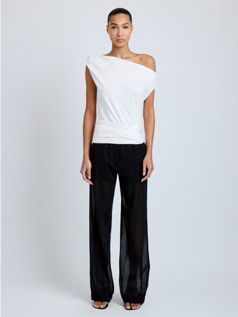 Proenza Schouler Front full length image of model wearing Zafira Top in Mercerized Cotton Jersey in White