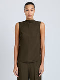 Proenza Schouler Front cropped image of model wearing Defni Top in Eco Hammered Viscose in Cypress