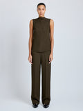 Proenza Schouler Front full length image of model wearing Defni Top in Eco Hammered Viscose in Cypress