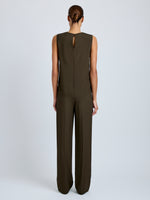 Proenza Schouler Back full length image of model wearing Defni Top in Eco Hammered Viscose in Cypress