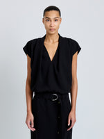 Proenza Schouler Front cropped image of model wearing Ranli Top in Matte Double Crepe in Black