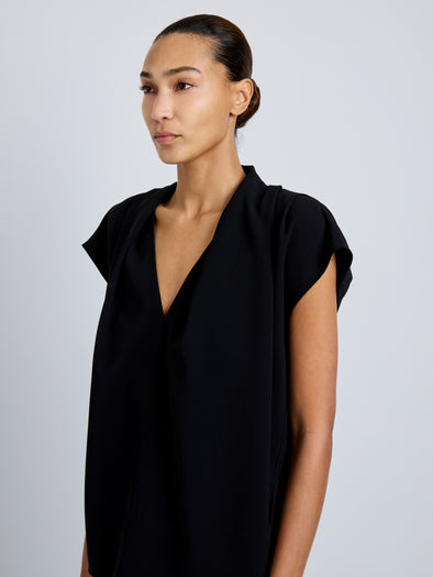 Proenza Schouler Detail image of model wearing Ranli Top in Matte Double Crepe in Black