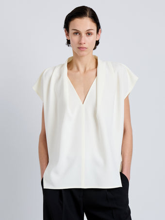 Proenza Schouler Front cropped image of model wearing Ranli Top in Matte Double Crepe in Alabaster