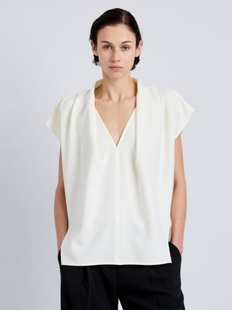 Proenza Schouler Front cropped image of model wearing Ranli Top in Matte Double Crepe in Alabaster