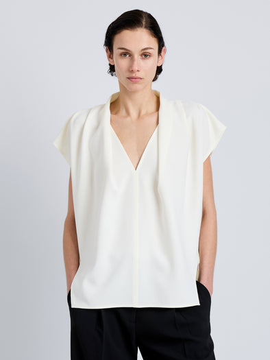 Proenza Schouler Front cropped image of model wearing Ranli Top in Matte Double Crepe in Alabaster
