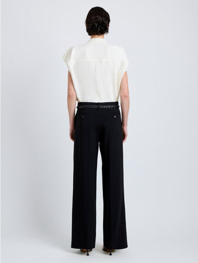 Proenza Schouler Back full length image of model wearing Ranli Top in Matte Double Crepe in Alabaster