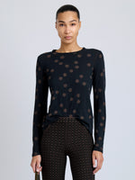 Proenza Schouler Front cropped image of model wearing Mia Top in Polka Dot Jersey in Black Multi