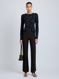 Proenza Schouler Front full length image of model wearing Mia Top in Polka Dot Jersey in Black Multi