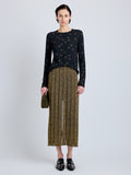 Proenza Schouler Front full length image of model wearing Mia Top in Polka Dot Jersey in Black Multi