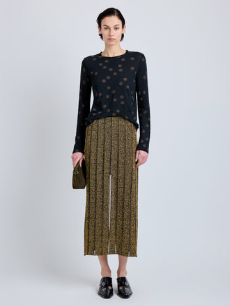 Proenza Schouler Front full length image of model wearing Mia Top in Polka Dot Jersey in Black Multi