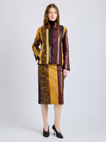 Proenza Schouler Front full length image of model wearing Sirine Skirt in Pieced Leather in Gold Multi