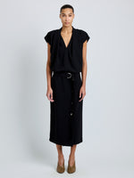 Proenza Schouler Front full length image of model wearing Carine Cargo Skirt in Matte Double Crepe in Black