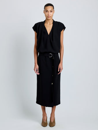 Proenza Schouler Front full length image of model wearing Carine Cargo Skirt in Matte Double Crepe in Black