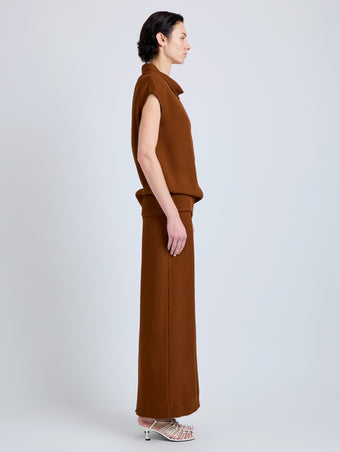 Proenza Schouler Side full length image of model wearing Liora Skirt in Heavy Sable in Copper