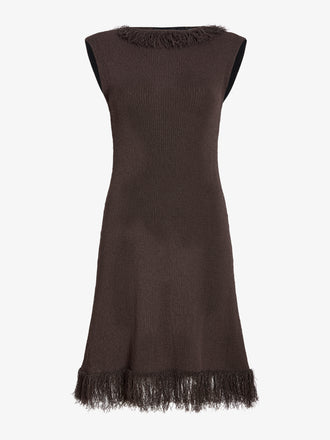 Proenza Schouler Still Life image of Saski Dress in Cotton in Textured Fringe Intarsia in Earth