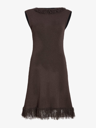 Proenza Schouler Still Life image of Saski Dress in Cotton in Textured Fringe Intarsia in Earth