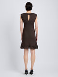 Proenza Schouler Back full length image of model wearing Saski Dress in Cotton in Textured Fringe Intarsia in Earth