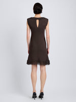 Proenza Schouler Back full length image of model wearing Saski Dress in Cotton in Textured Fringe Intarsia in Earth