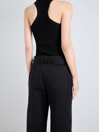 Proenza Schouler Detail image of model wearing Nila Pant in Cotton Drill in Black