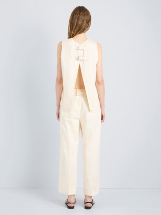 Proenza Schouler Back full length image of model wearing Nila Pant in Cotton Drill in Marzipan