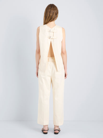 Proenza Schouler Back full length image of model wearing Nila Pant in Cotton Drill in Marzipan