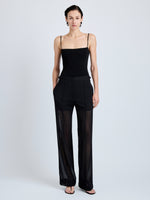 Proenza Schouler Front full length image of model wearing Eran Pant in Sheer Wool in Black