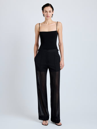 Proenza Schouler Front full length image of model wearing Eran Pant in Sheer Wool in Black