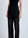 Proenza Schouler Detail image of model wearing Eran Pant in Sheer Wool in Black